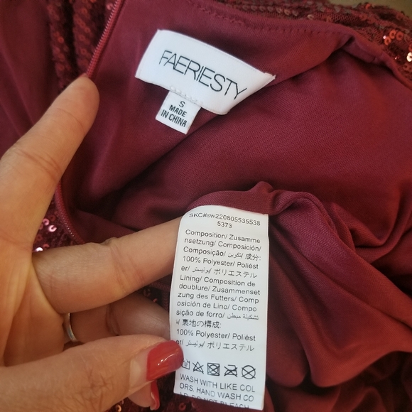 FAERIESTY Sequin Maxi Dress Burgundy Size S. Elegant Burgundy Sequin Gown - Picture 16 of 16